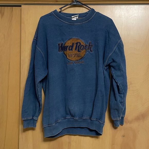 RARE Hard Rock HOTEL LAS VEGAS WASHED BLUE Crewneck Sweatshirt large - Picture 4 of 14